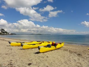 kayaks on beach - east Auckland
